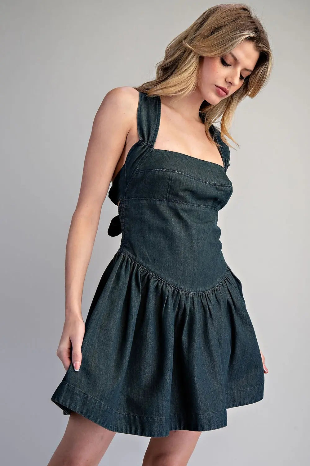 Mineral Washed Tie-Back Mini Dress