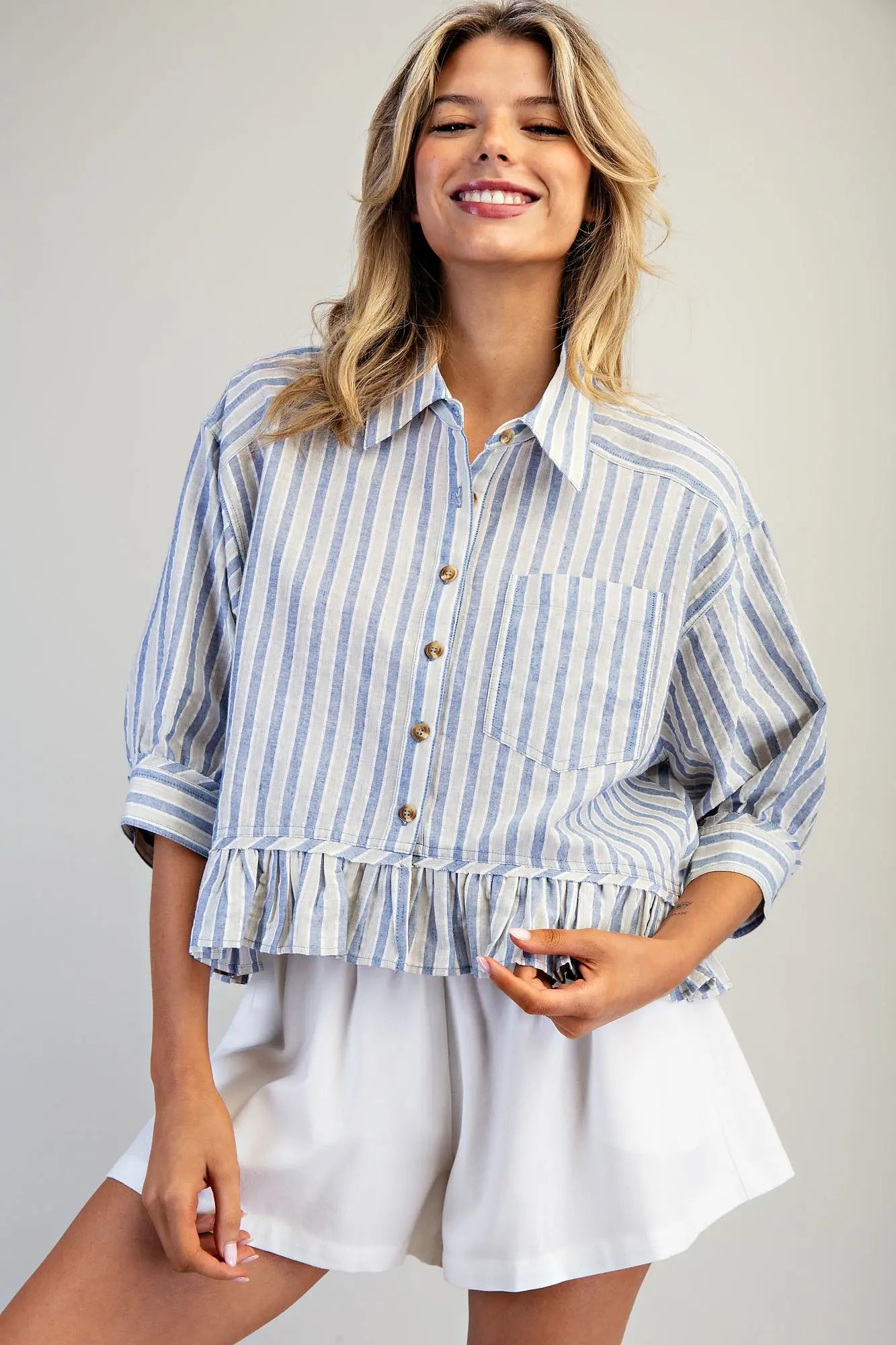 Claribelle Striped Ruffle Peplum Hem Top