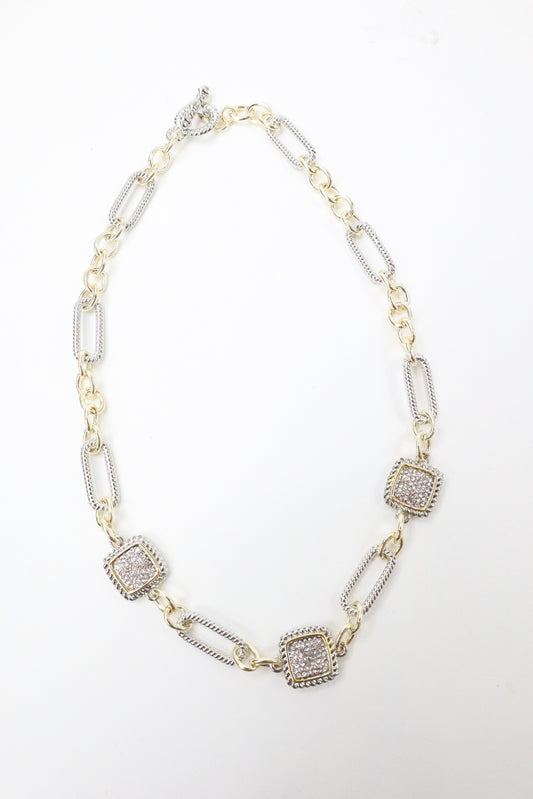 Pavé Square Link Necklace