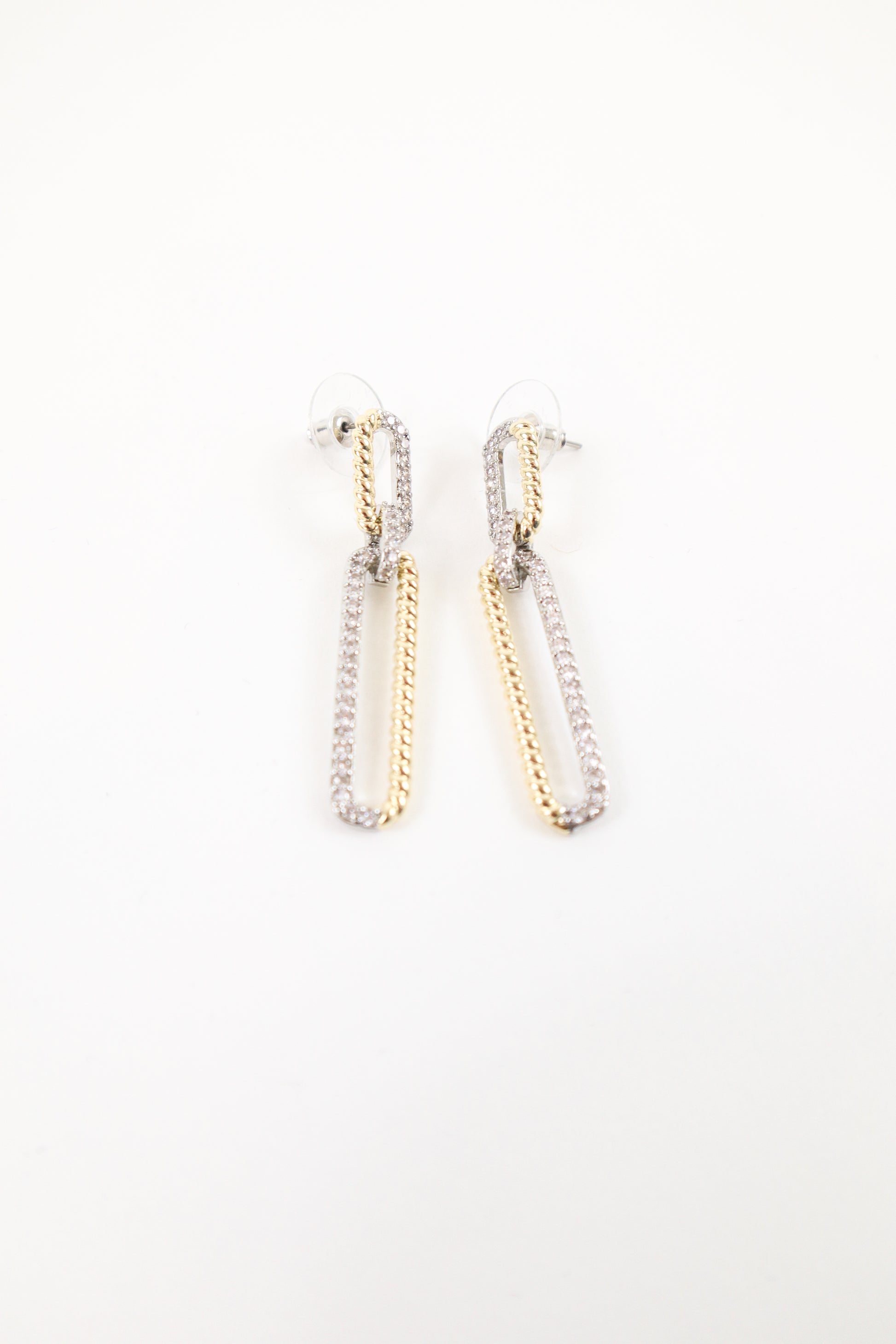 Mixed metal chain link drop earrings with gold and crystal detailing