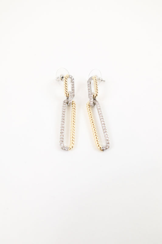 Mixed metal chain link drop earrings with gold and crystal detailing