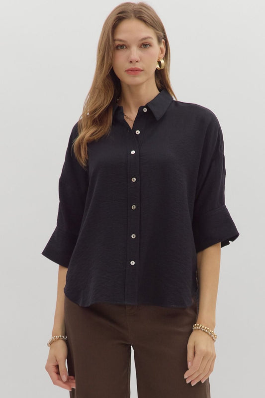 A lightweight cuff sleeve shirt with playful animal print trim—perfect for casual polish and standout detail.