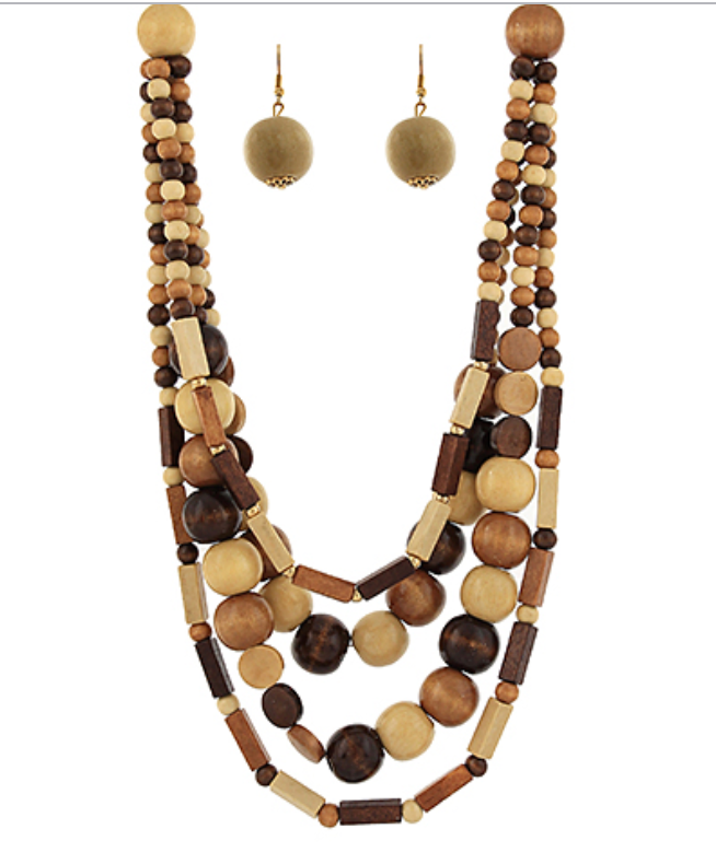 Bohemian Wood Bliss Necklace Set – multi-layered wooden bead necklace
