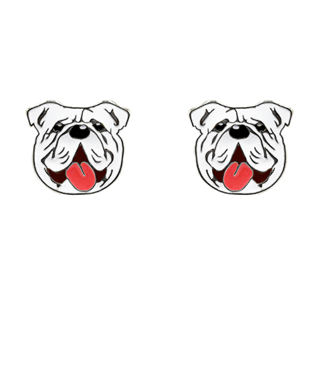 Bulldog Pride Earrings featuring a White Bulldog Head with Red Tongue