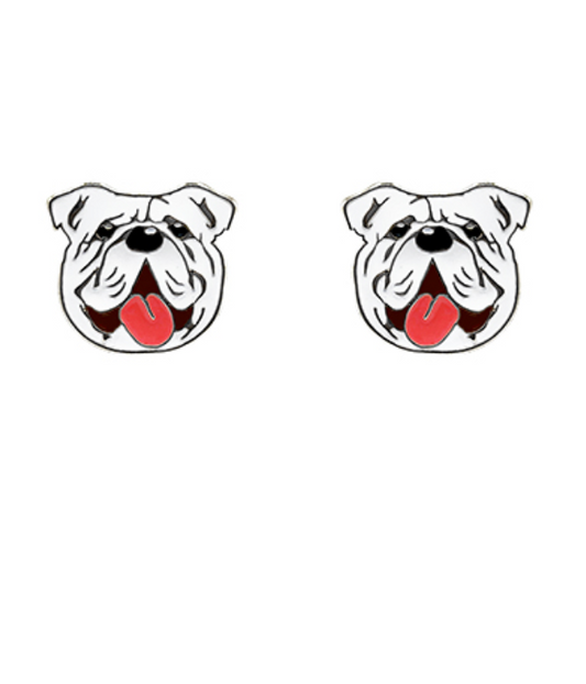 Bulldog Pride Earrings featuring a White Bulldog Head with Red Tongue
