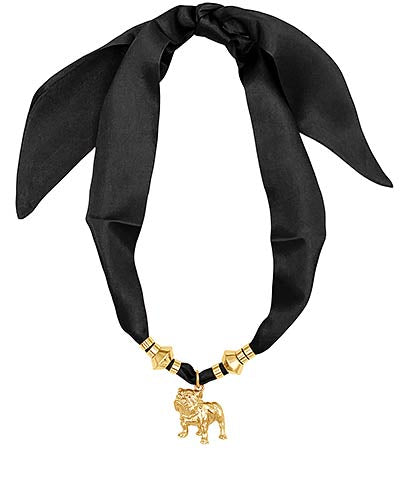 Bulldog pendant scarf necklace with an adjustable tie design for a spirited, stylish look.
