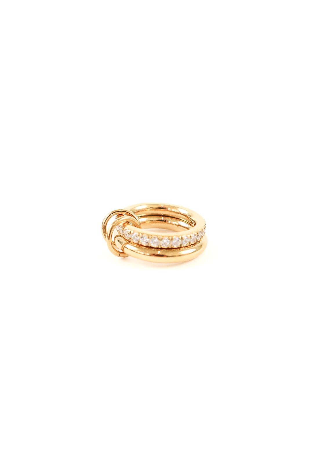 Gold interlocking ring with pavé crystal band