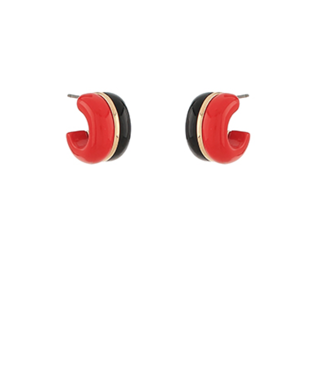 Color Pop Mini Hoop Earrings in Red, Black, and Gold