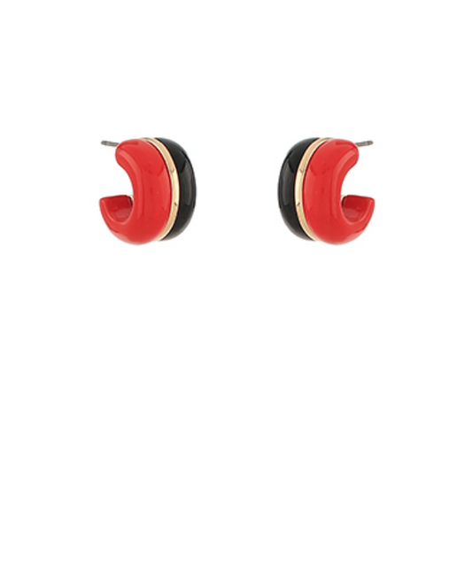 Color Pop Mini Hoop Earrings in Red, Black, and Gold