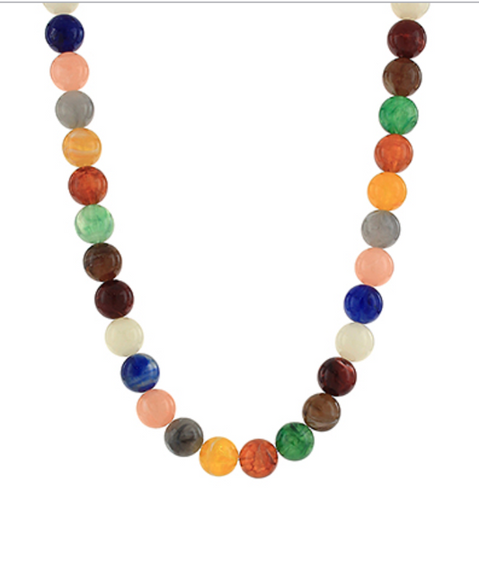Colorful Marble Bead Necklace featuring a vibrant mix of marble beads in various colors, showcasing a stylish, handcrafted design.