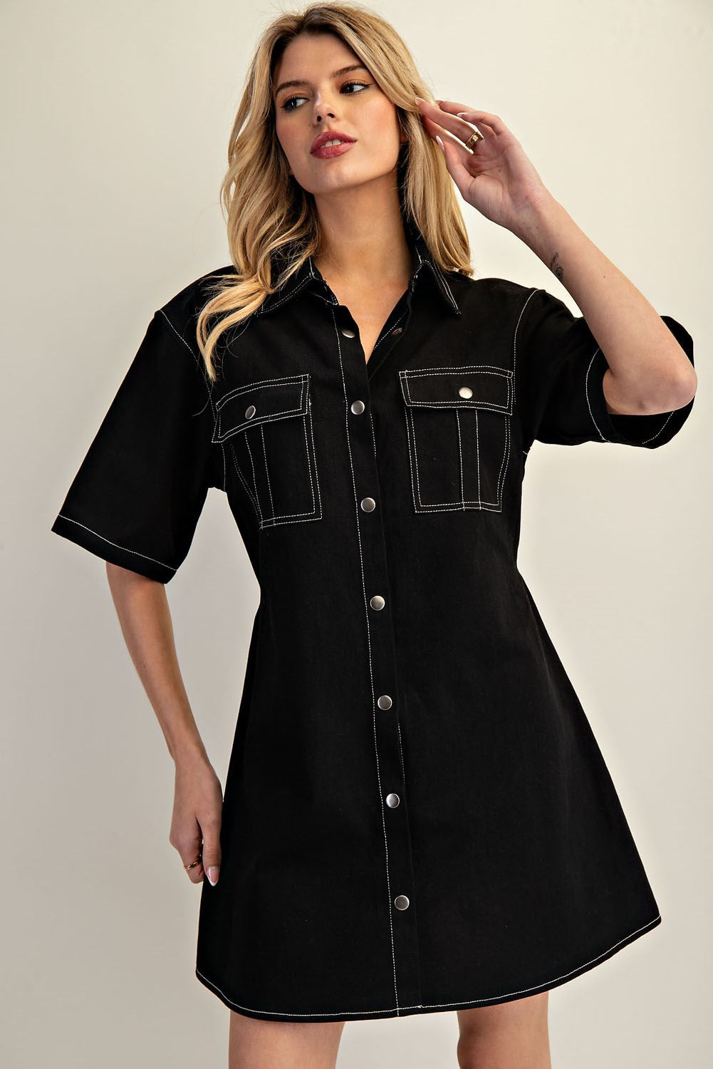Contrast Stitch Mini Dress