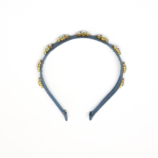 denim embellished headband with crystal accents