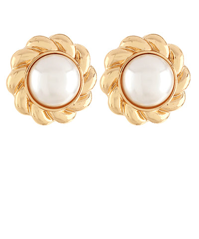 Clara Gold and Pearl Stud Clip Earrings
