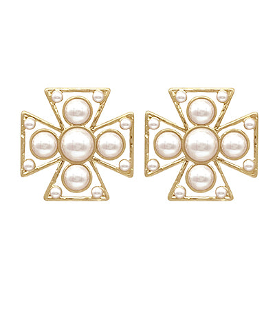Byzantine Cross & Pearl Earrings