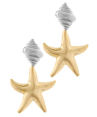 Two Toned Starfish and Shell Earrings 
