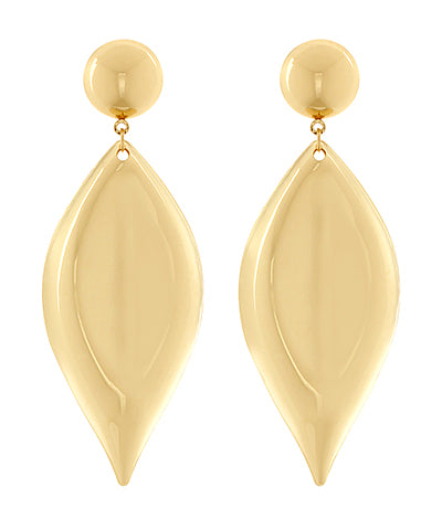 The Seraphine Gold Leaf Drop Earrings bring modern elegance with a sleek, sculptural shine.