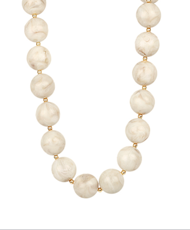 Elegant marble bead necklace with gold accents, featuring a luxurious, timeless design.
