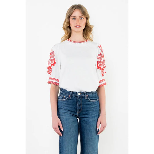 Embroidered Short Sleeved Top