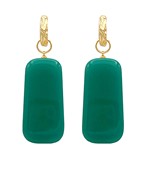 Gold-plated hoop earrings with emerald-green resin drop pendants, designed for a bold and elegant statement look
