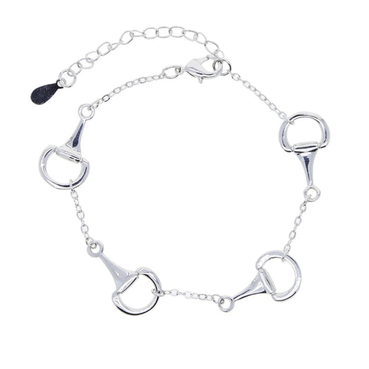 Gold equestrian bit chain bracelet with polished links and adjustable extender