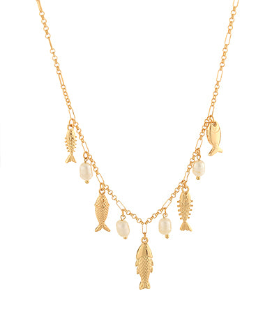 Fish & Pearl Charm Necklace