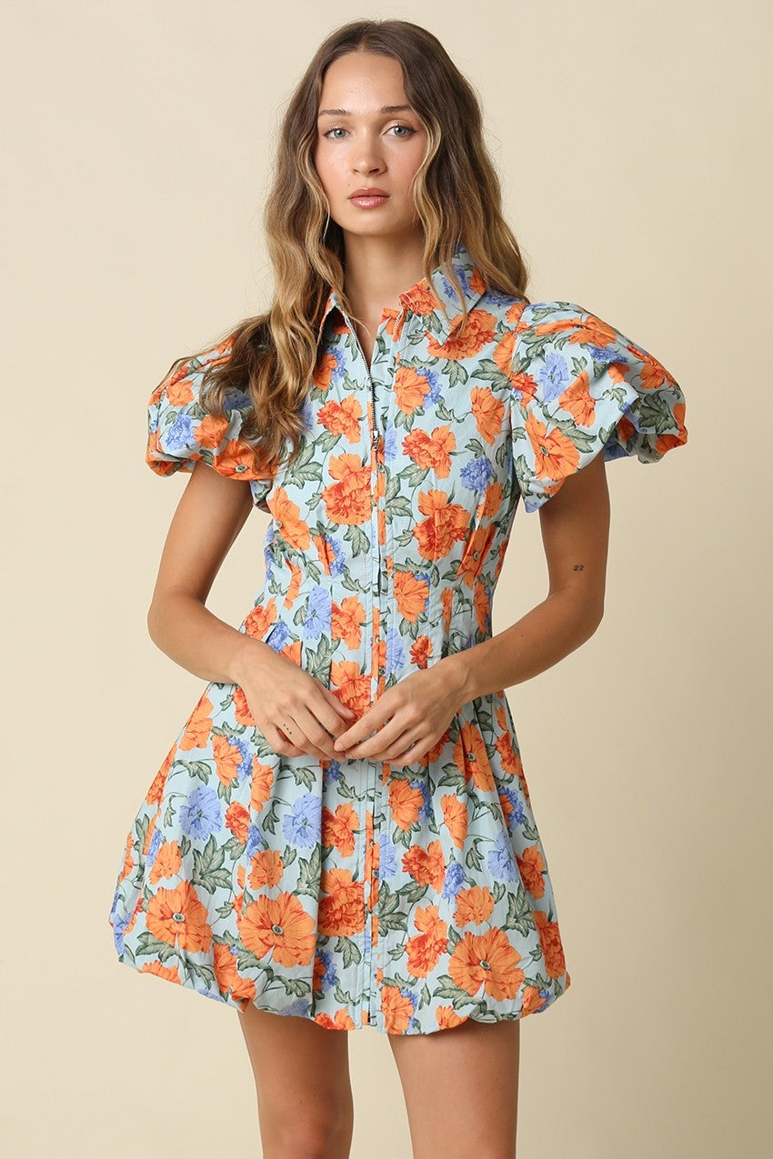 Floral Puff Sleeve Mini Dress