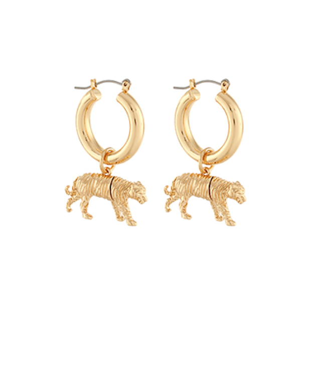 Gameday Roar Huggies Gold Hoop with Detailed Tiger Charm