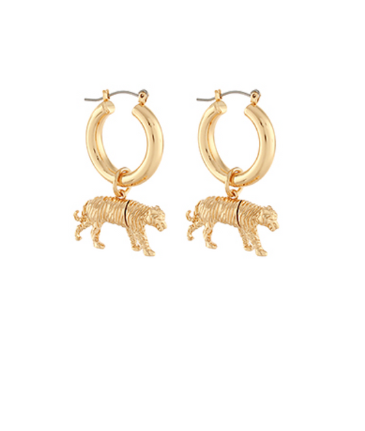 Gameday Roar Huggies Gold Hoop with Detailed Tiger Charm