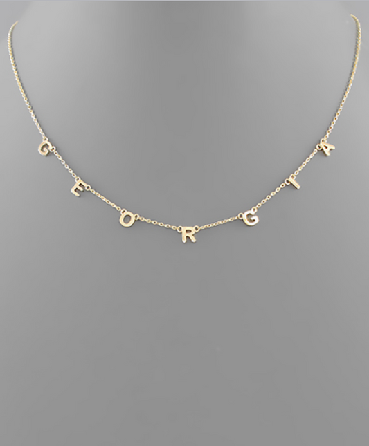 Georgia State Letter Necklace in Gold featuring individual letter charms spelling "GEORGIA"
