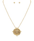 Gold bee medallion necklace