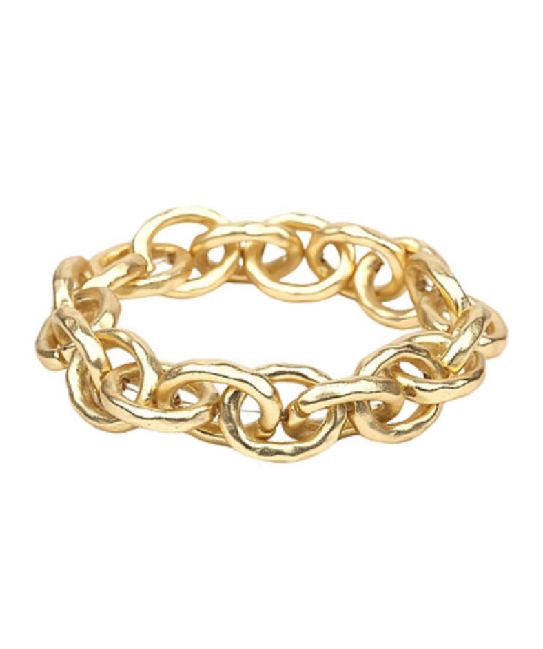 Golden Link Legacy Bracelet featuring interlocking polished gold chain links, elegant statement bracelet for women, luxury fashion jewelry accessory.