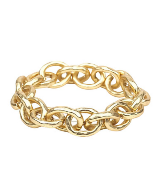 Golden Link Legacy Bracelet featuring interlocking polished gold chain links, elegant statement bracelet for women, luxury fashion jewelry accessory.