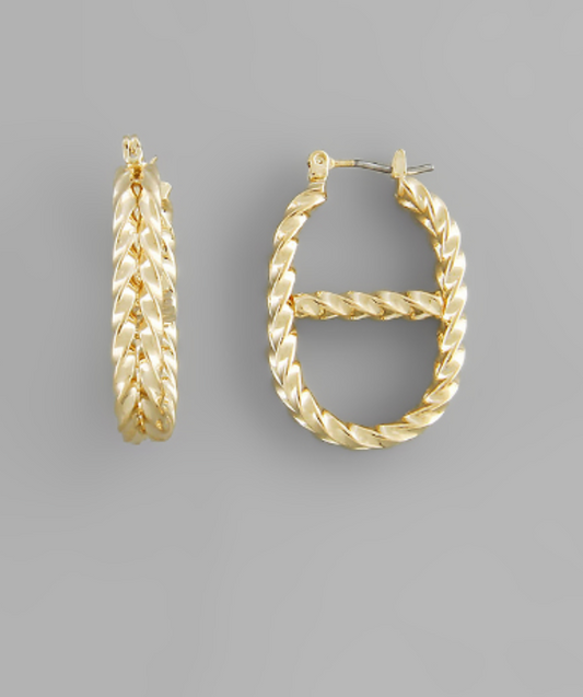 Golden Riviera Twisted Hoop Earrings in a Braided Rope Design