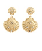 Gold-plated seashell drop earrings featuring delicate rhinestone accents, designed for an elegant coastal-inspired look