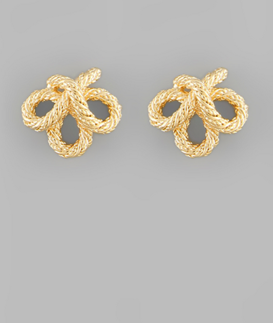 Golden Woven Knot Stud Earrings with Intricate Textured Design