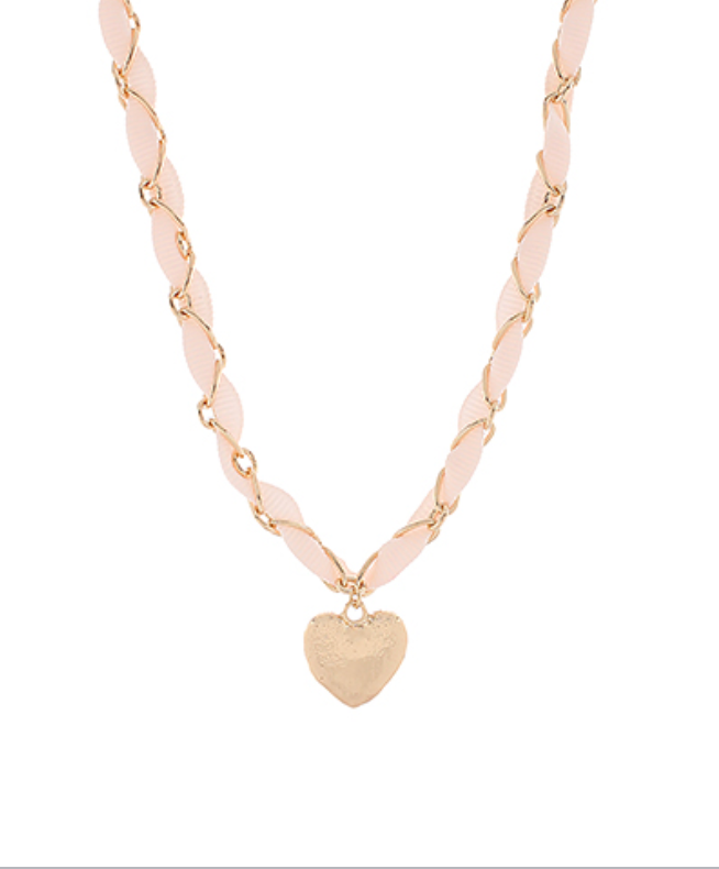Heart charm choker necklace with soft pink accents and gold detailing, featuring a delicate and romantic heart-shaped pendant.