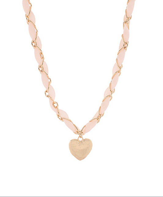 Heart charm choker necklace with soft pink accents and gold detailing, featuring a delicate and romantic heart-shaped pendant.