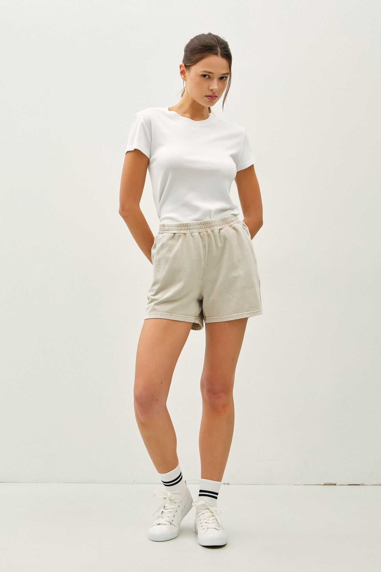 High-rise pull-on shorts with a soft touch feel and side pockets for everyday ease.