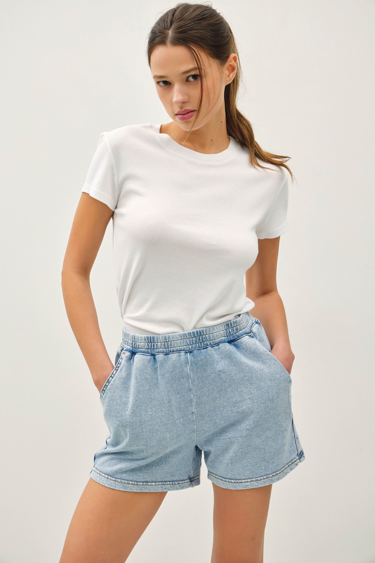 High-rise pull-on shorts with a soft touch feel and side pockets for everyday ease.