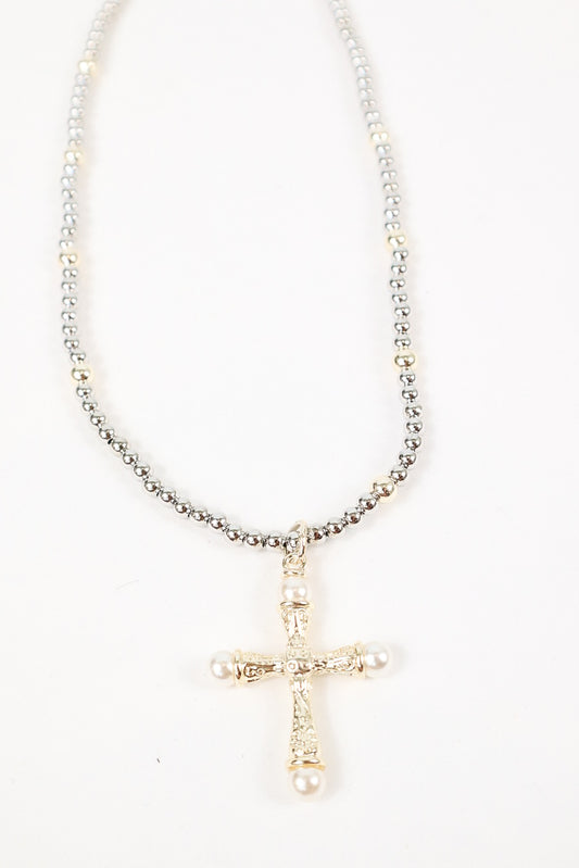 Pearl Cross Pendant Necklace