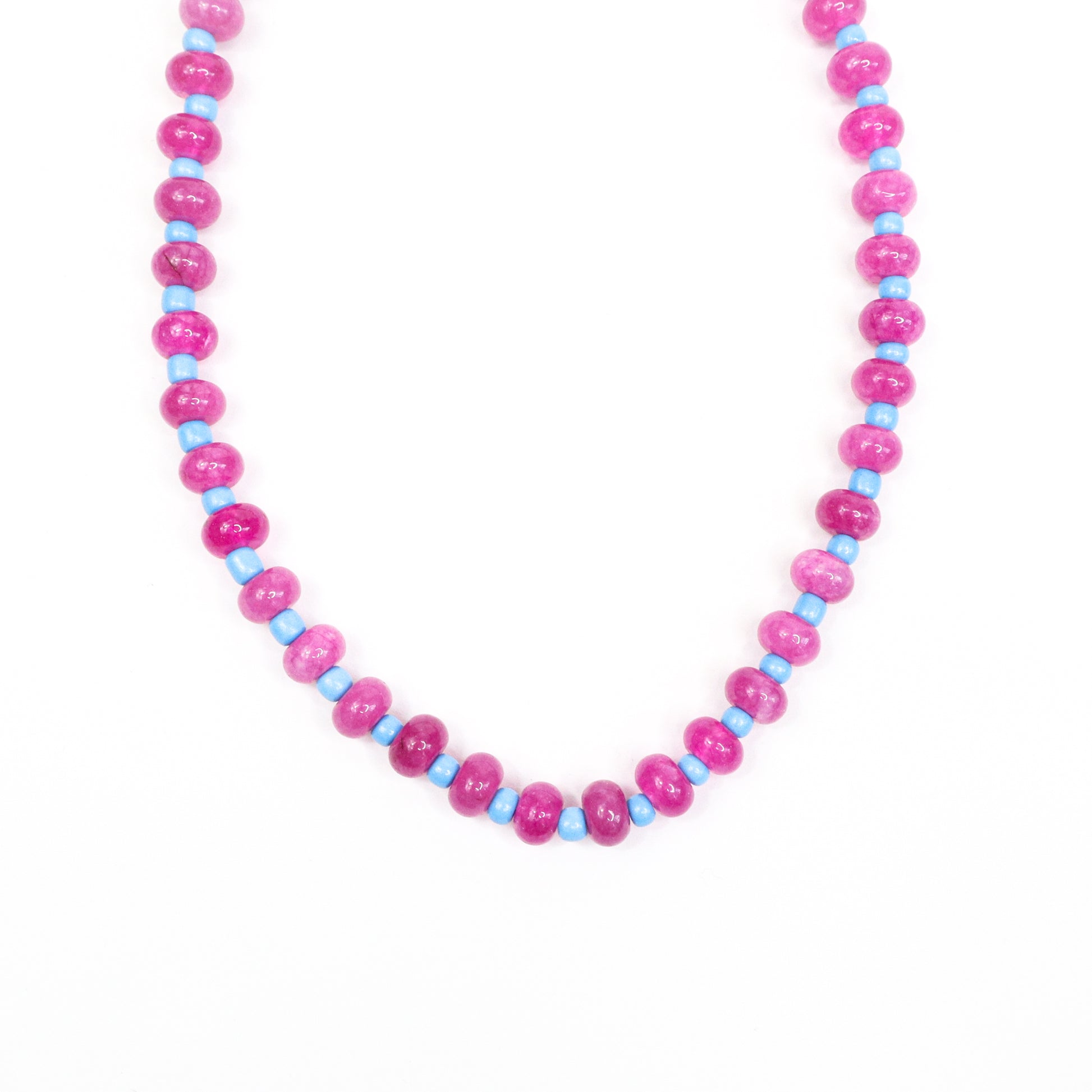 Your new favorite beaded necklace strand—bold, colorful, and made to shine solo or stacked. Fuchsia, pink