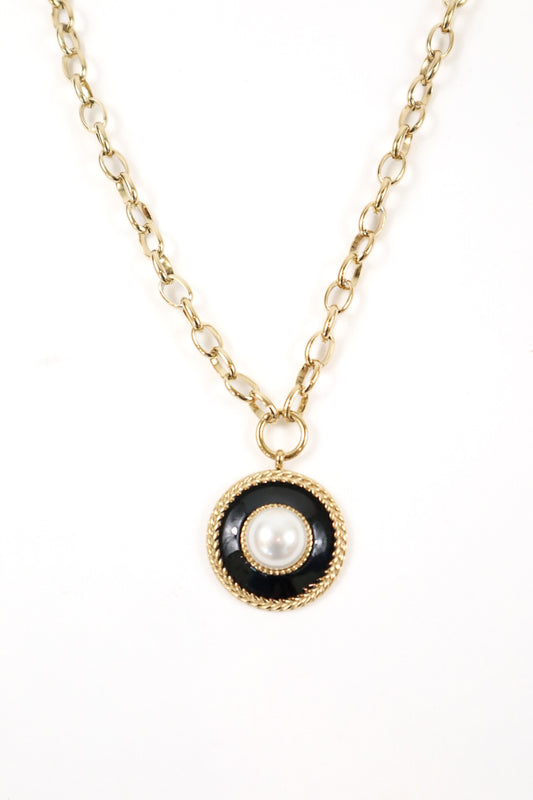 Noir Pearl Medallion Necklace