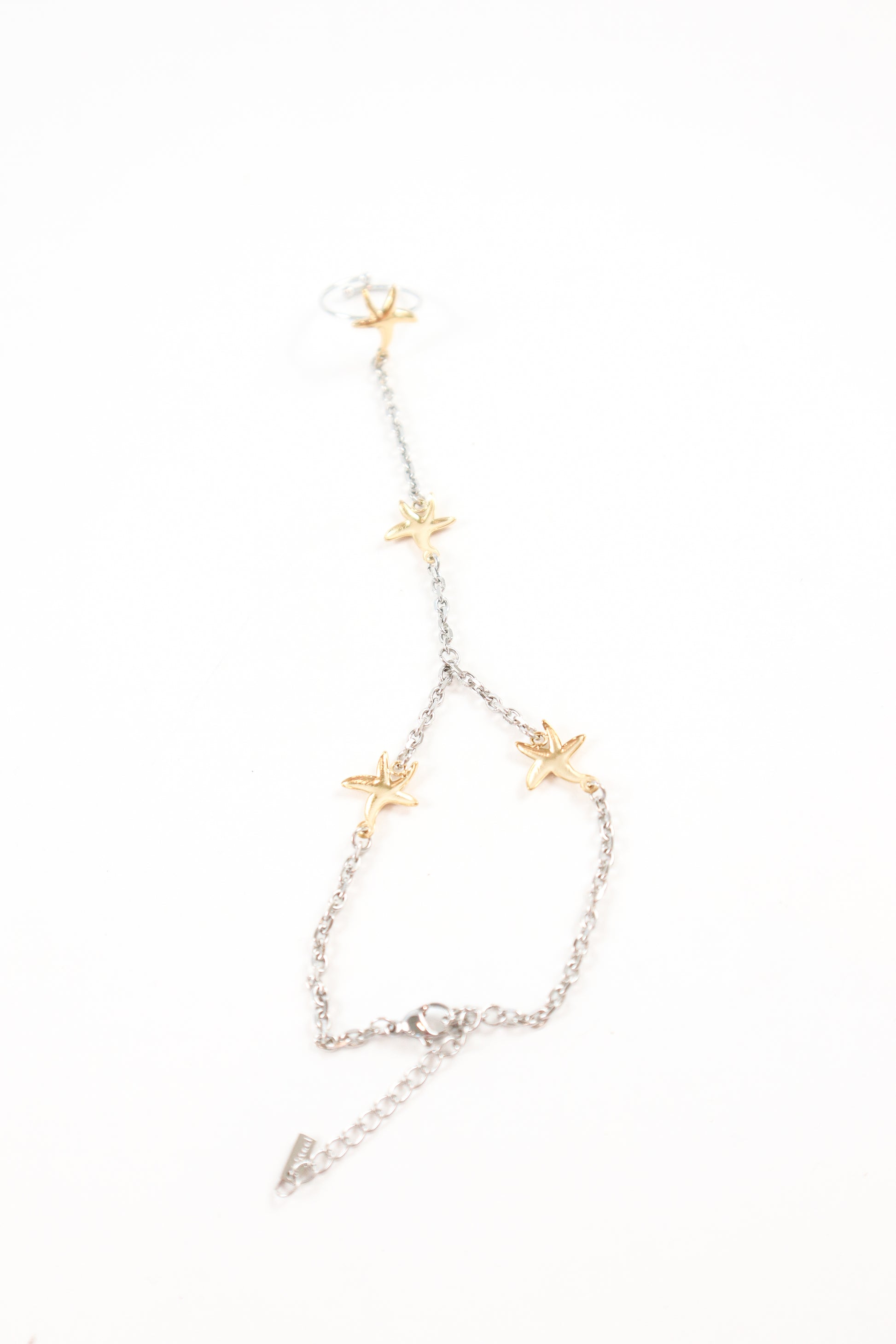 Gold starfish hand chain bracelet with silver chain