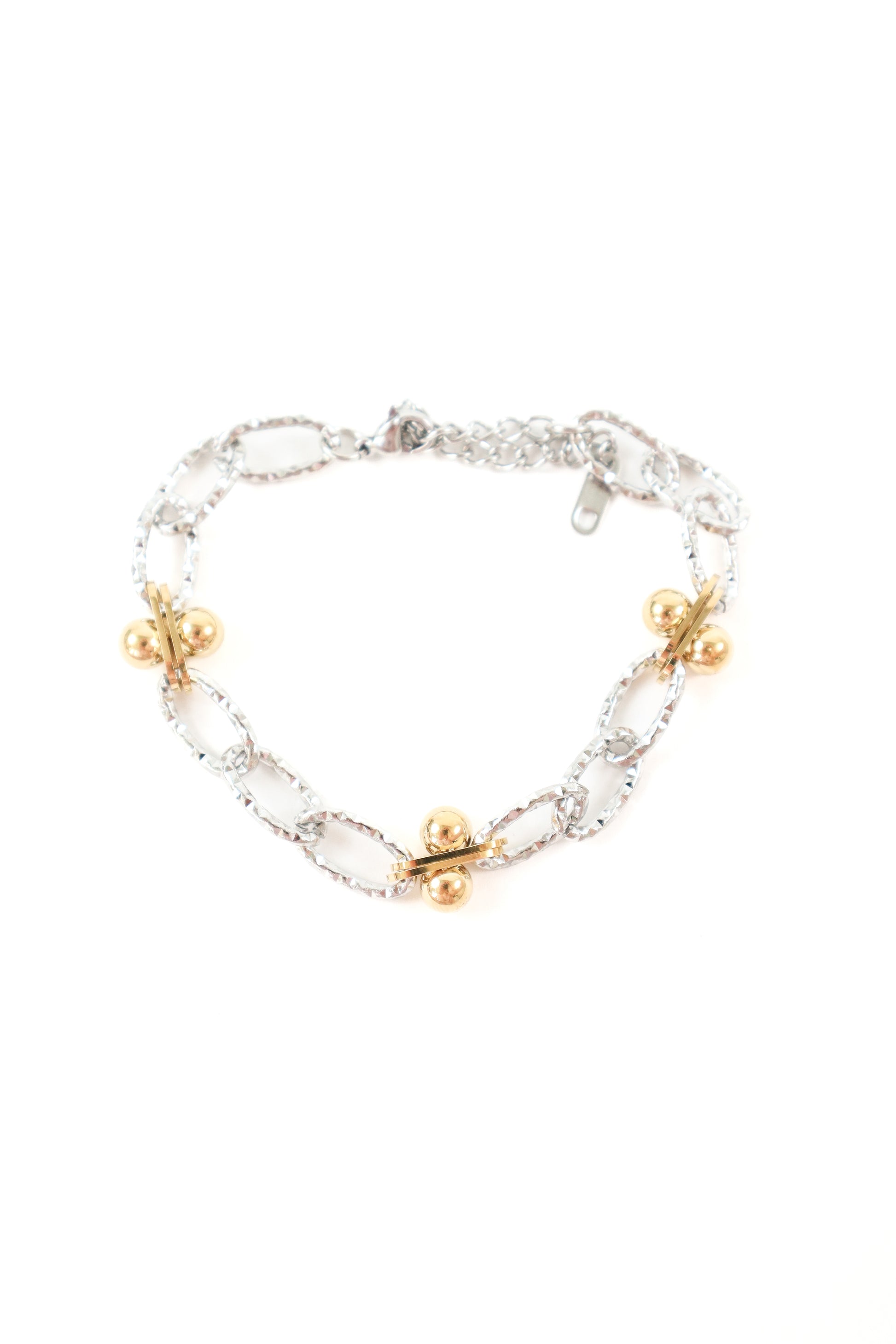 Two-tone silver and gold chunky chain bracelet with bead charms