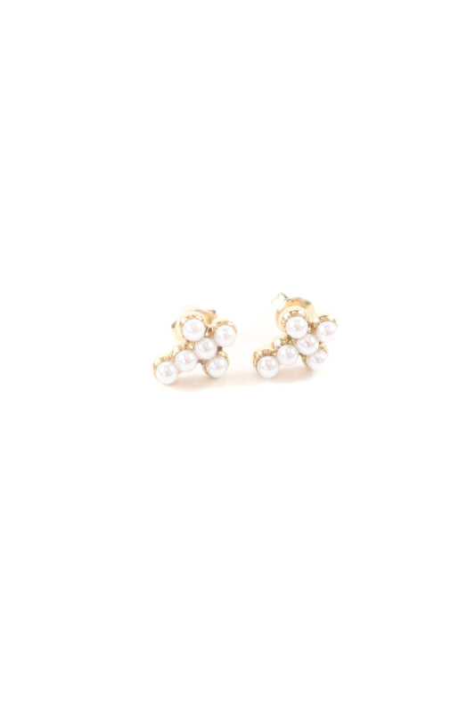 Dainty gold pearl stud earrings with cross cluster design