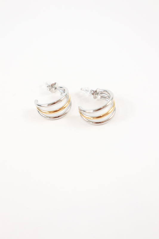 Modern mixed metal half hoop earrings with stud backing