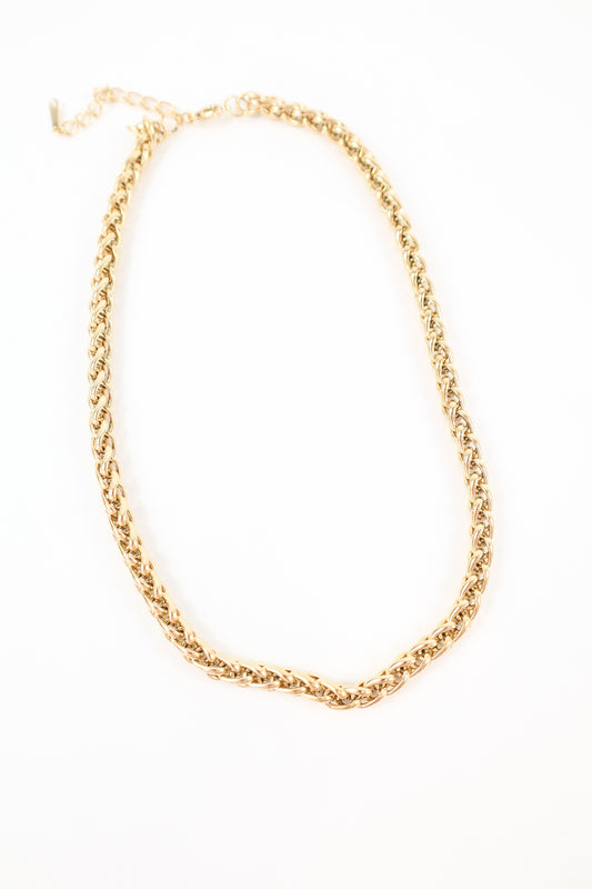 Chunky gold chain necklace with woven link design