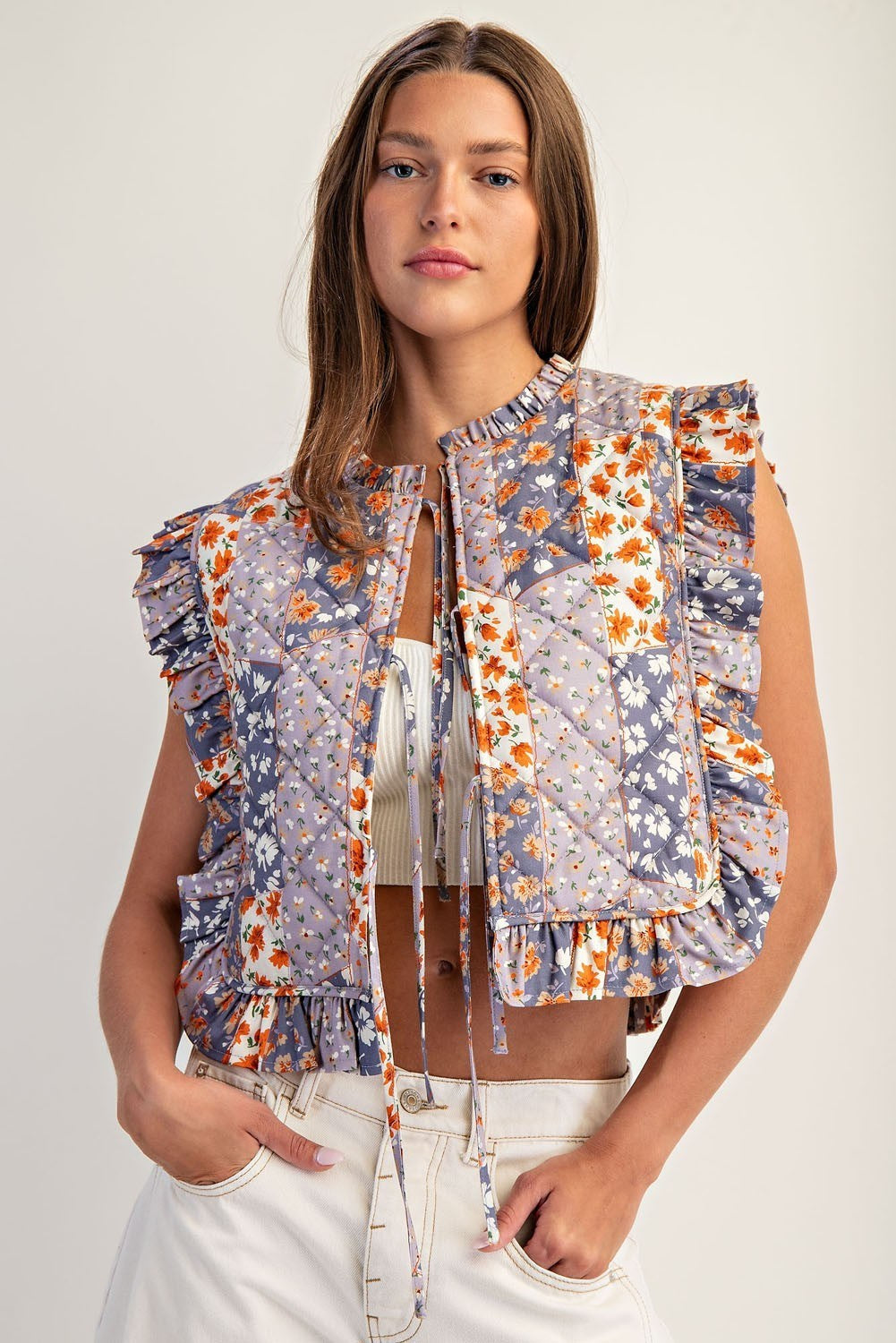 Fiona Floral Patchwork Printed Quilted Vest