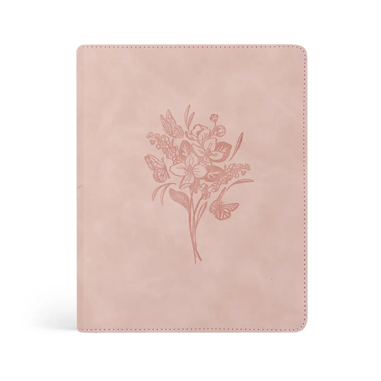 Shiloh Journaling Bible with blush pink vegan leather cover and embossed floral and butterfly design.