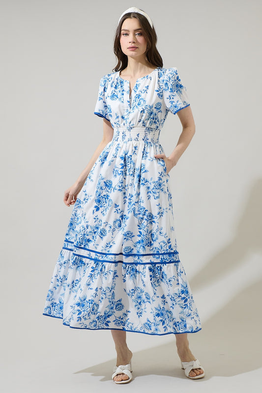 Juba Floral Smocked Midi Dress